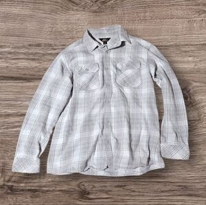 Pacific Trail Men's Blanket Flannel Long Sleeve Shirt White & Gray‎ Plaid Large